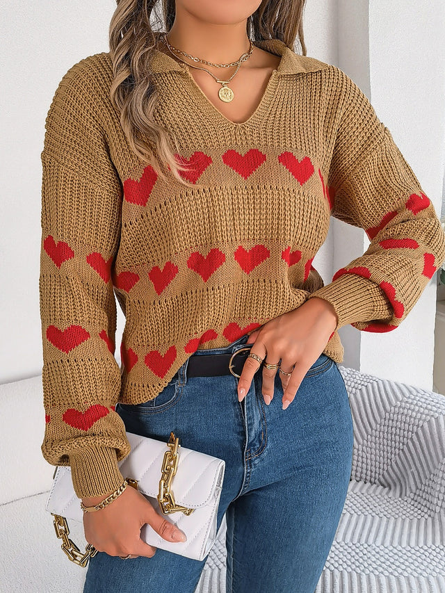 Heart Johnny Collar Long Sleeve Sweater | Hanalas