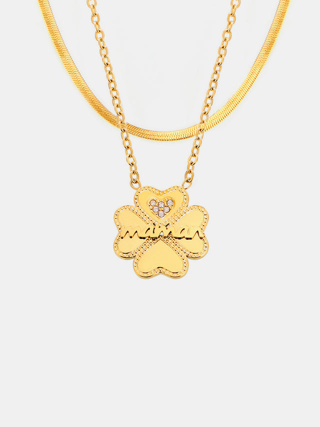 2 Piece 18K Gold-Plated Inlaid Zircon Lucky Clover Necklace | Hanalas