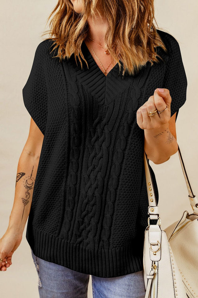 Cable-Knit V-Neck Sweater Vest | Hanalas