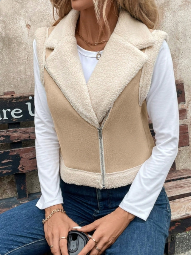 Zip Up Sherpa Vest Coat | Hanalas