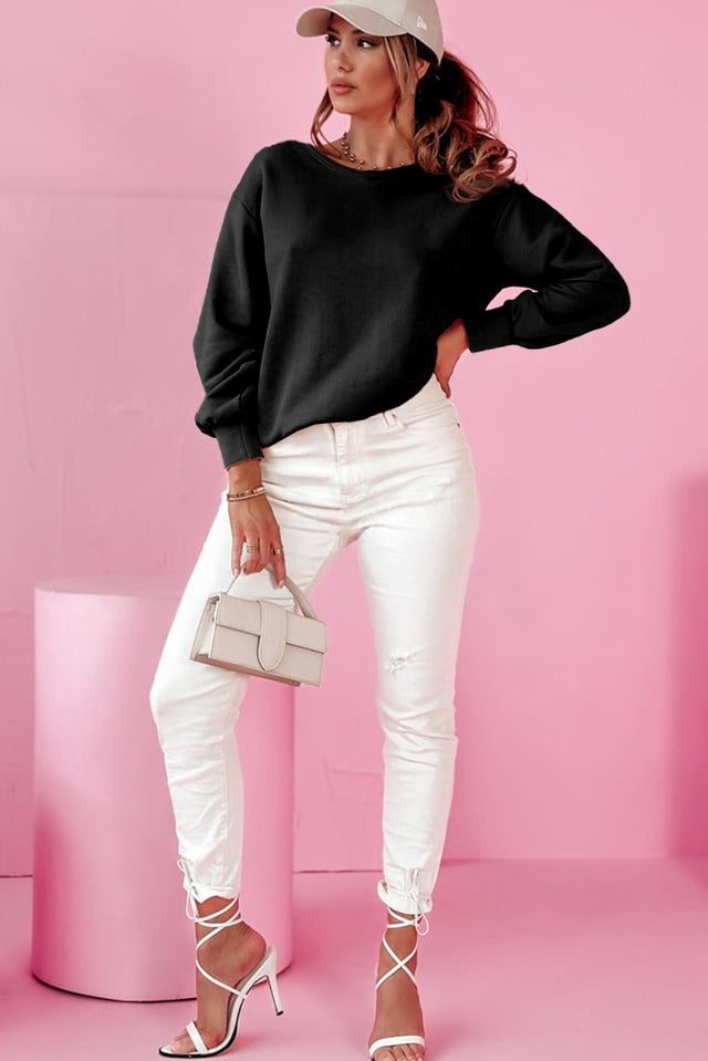 Bow Cutout Round Neck Long Sleeve Sweatshirt | Hanalas