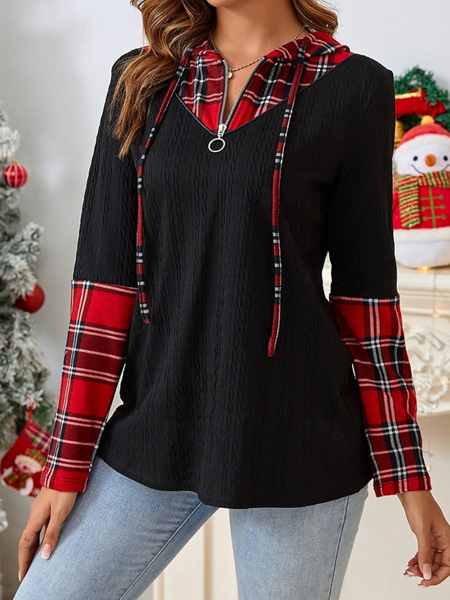 Plaid Quarter Zip Hooded T-Shirt | Hanalas