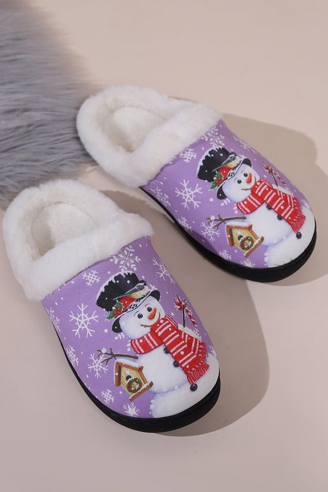 Snowman Round Toe Faux Fur Slippers | Hanalas