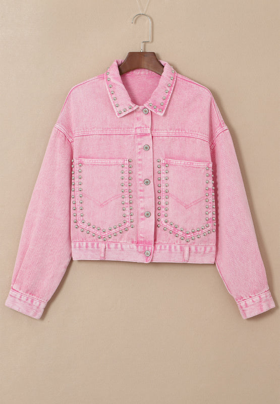 Studded Button Up Denim Jacket | Hanalas