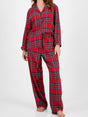 Plaid Collared Neck Button Up Top and Pants Lounge Set | Hanalas