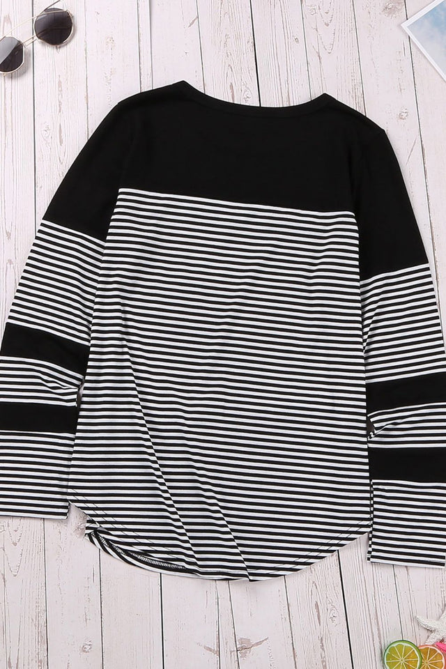 Striped Round Neck Long Sleeve T-Shirt | Hanalas