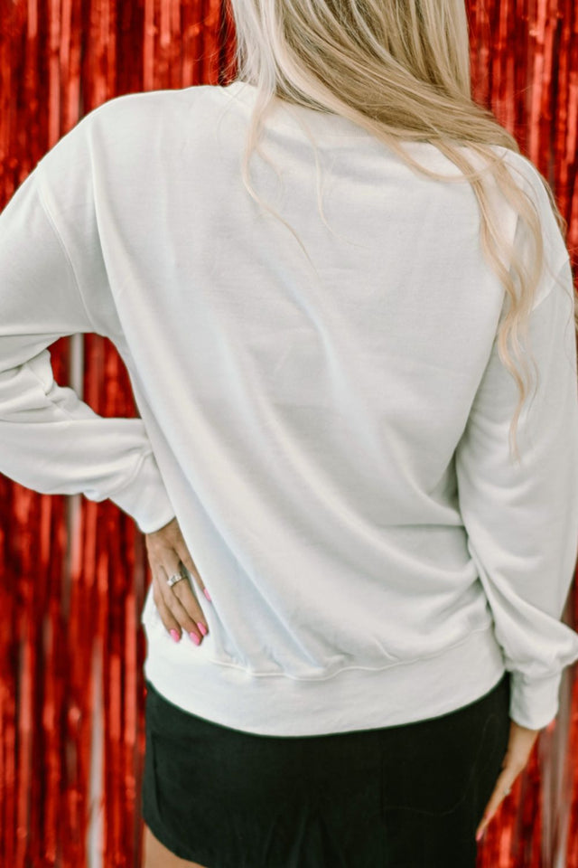 Valentine’s Day XOXO Glitter Round Neck Sweatshirt | Hanalas