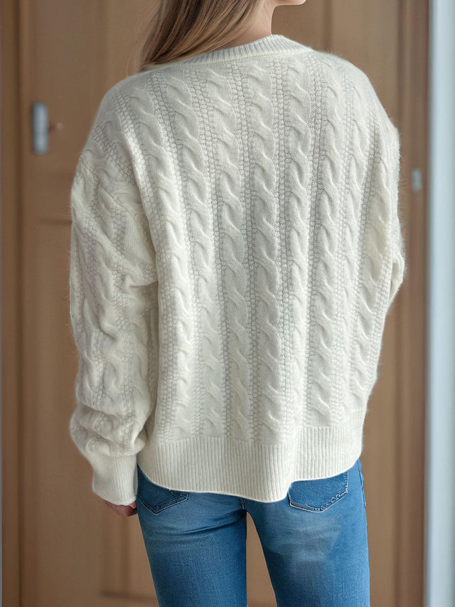 Cable-Knit Round Neck Long Sleeve Cardigan Trendsi Hanalas