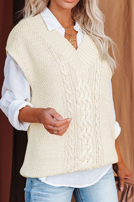 Cable-Knit V-Neck Sweater Vest | Hanalas