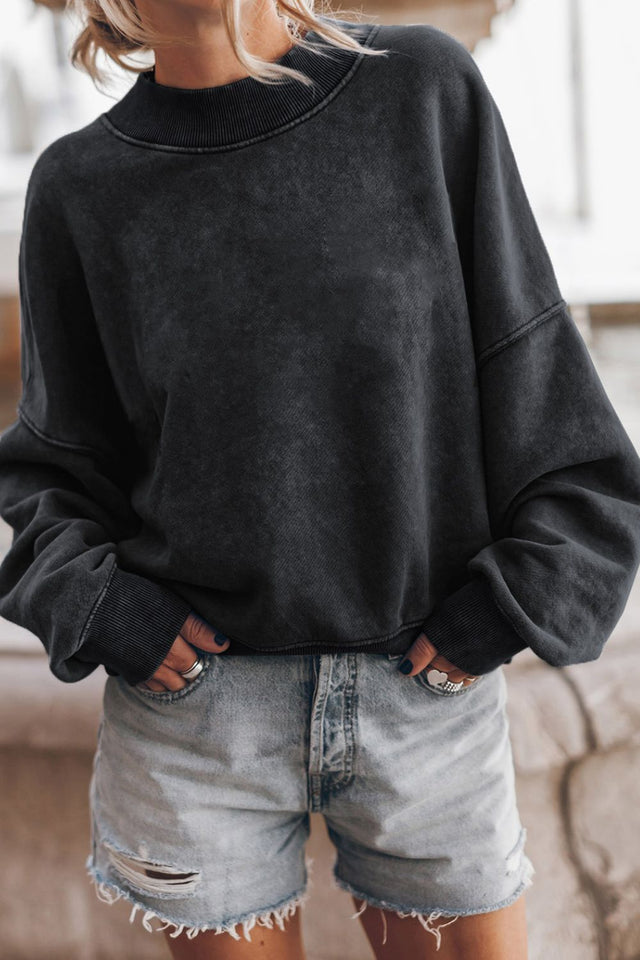 Mock Neck Dropped Shoulder Sweatshirt | Hanalas