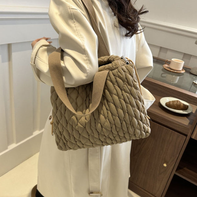 Drawstring Bubble Texture Tote Bag Trendsi Hanalas