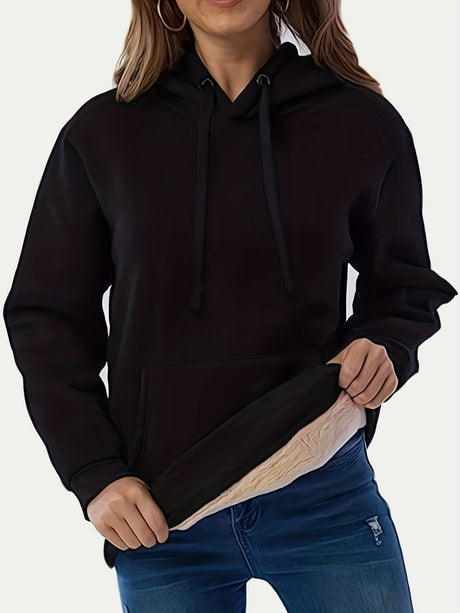 Drawstring Long Sleeve Hoodie with Kangaroo Pocket | Hanalas