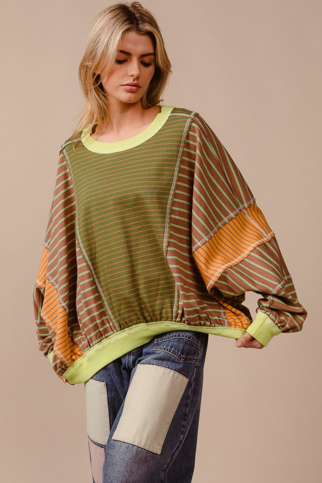 BiBi Color Block Striped Round Neck Sweatshirt Trendsi Hanalas