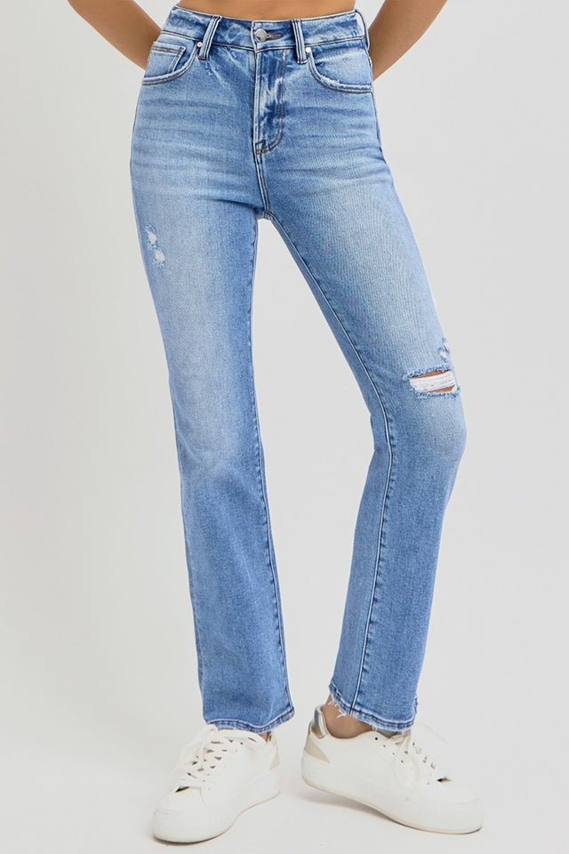 RISEN Full Size Distressed High-Rise Ankle Straight Jeans | Hanalas