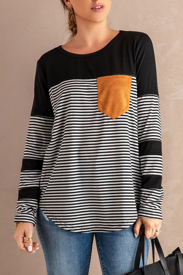 Striped Round Neck Long Sleeve T-Shirt | Hanalas