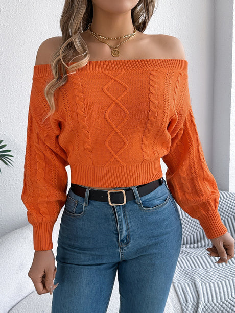 Cable Knit Off-Shoulder Long Sleeve Sweater Trendsi Hanalas