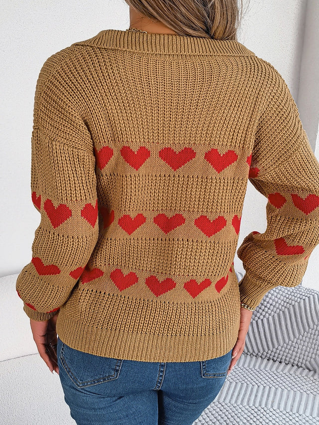 Heart Johnny Collar Long Sleeve Sweater | Hanalas