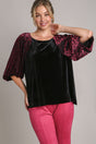 Umgee Round Neck Leopard Balloon Sleeve Velvet Top | Hanalas