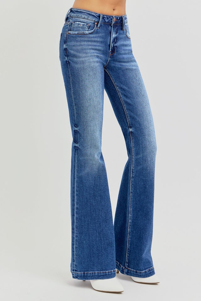 RISEN Full Size Low Rise Flare Jeans with Pockets Trendsi Hanalas