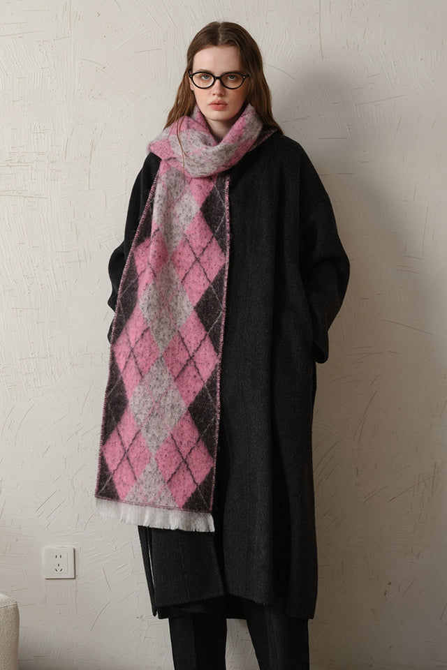 Fringe Argyle Polyester Scarf | Hanalas