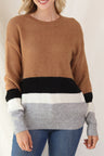 Color Block Round Neck Dropped Shoulder Sweater | Hanalas