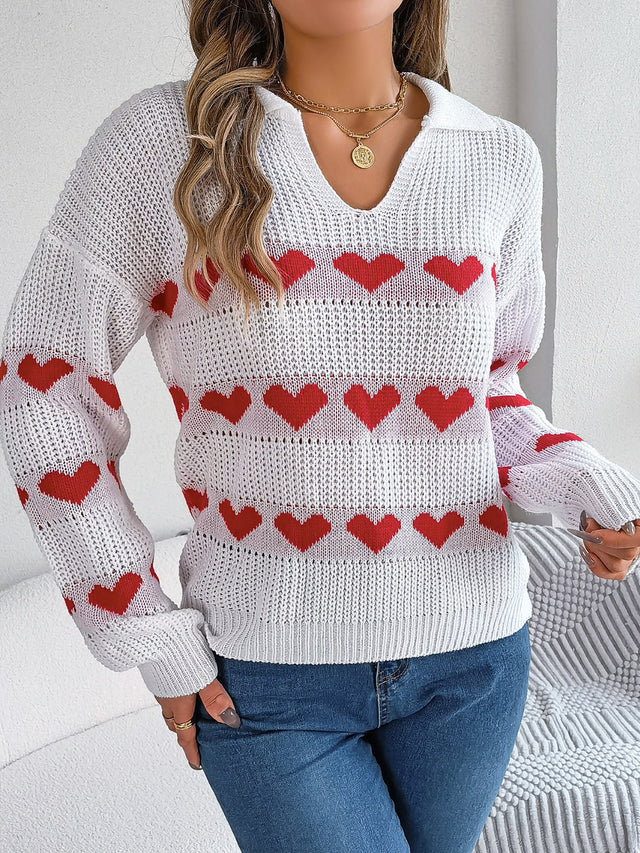 Heart Johnny Collar Long Sleeve Sweater | Hanalas