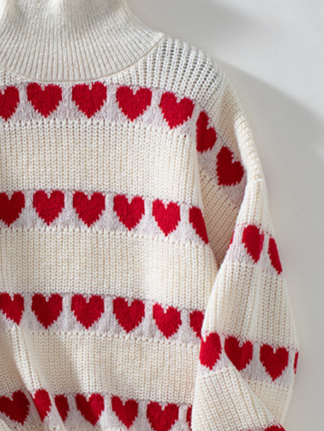 Heart Turtleneck Dropped Shoulder Sweater | Hanalas