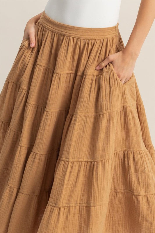 HYFVE Double Gauze Tiered Midi Skirt with Pockets | Hanalas