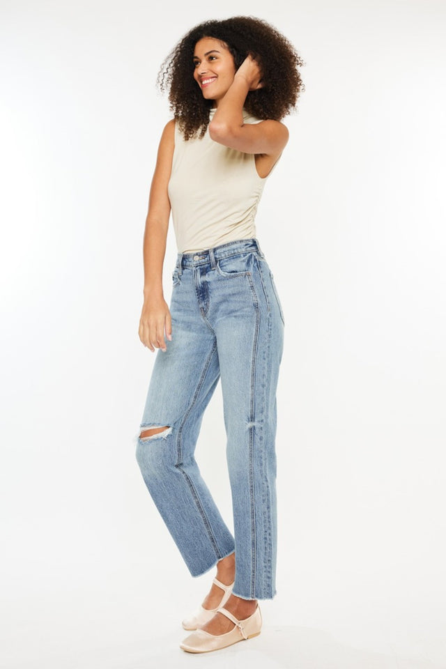 Kancan Ultra High Rise Distressed Straight Jeans | Hanalas