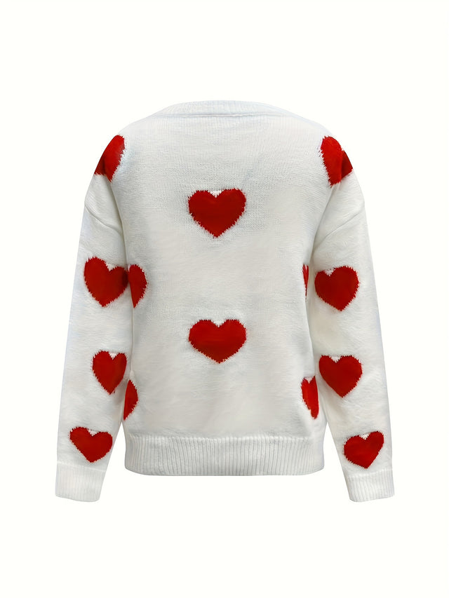 Valentine’s Day Heart Round Neck Long Sleeve Sweater | Hanalas