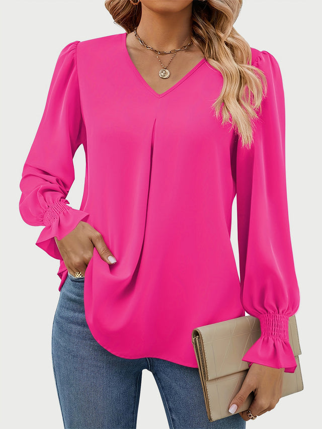 V-Neck Flounce Sleeve Top | Hanalas