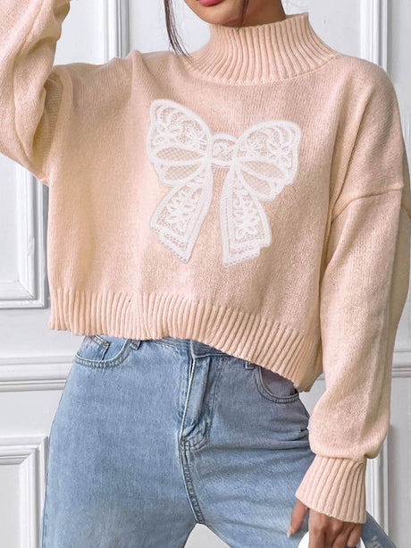 Bow Turtleneck Long Sleeve Sweater