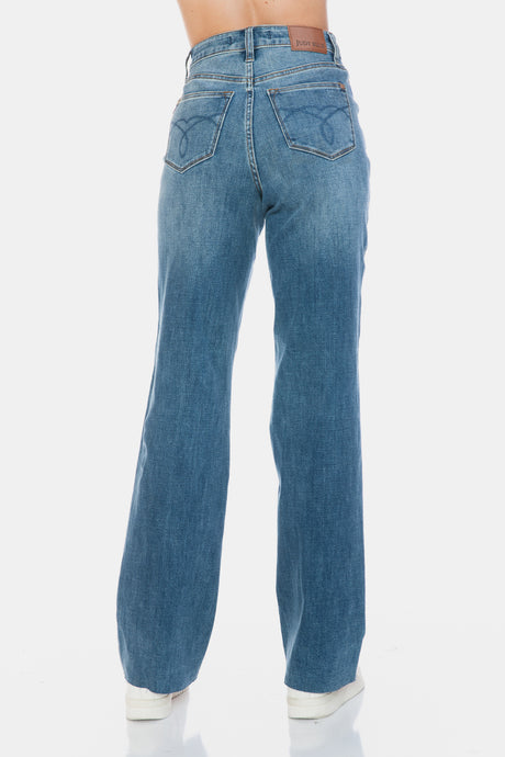 Judy Blue Full Size Tummy Control Cut Raw Hem Straight Jeans Trendsi Hanalas