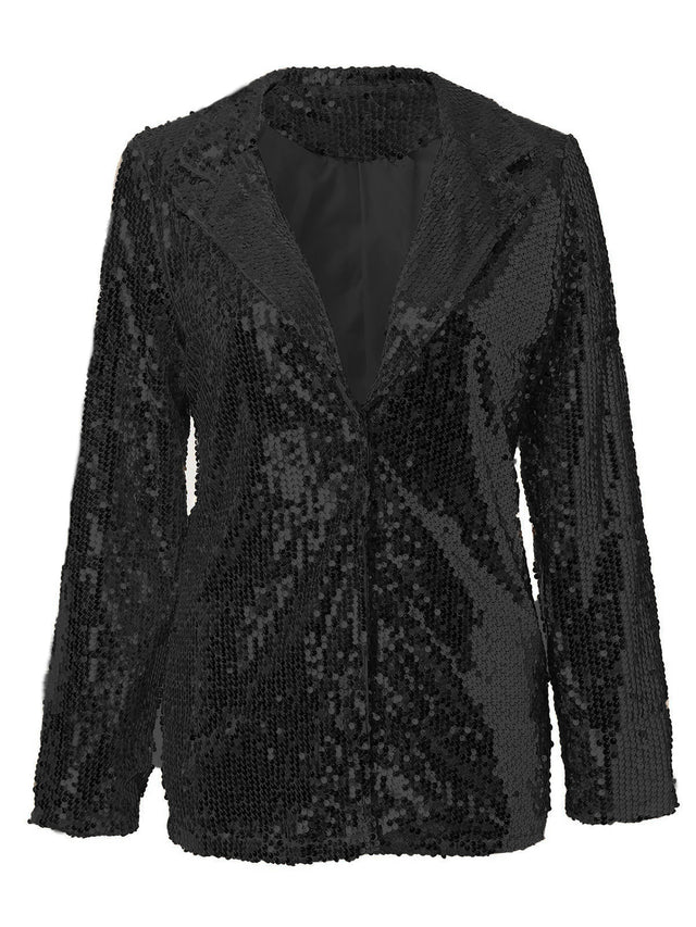 Sequin Lapel Collar Long Sleeve Blazer | Hanalas