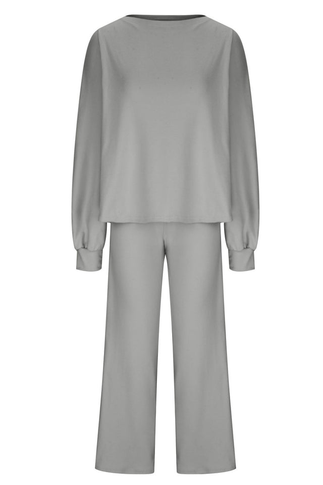 Round Neck Long Sleeve Top and Pants Set | Hanalas