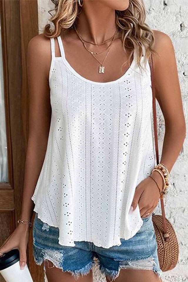 Pink Eyelet Strappy Scoop-Neck Tank Top | Hanalas