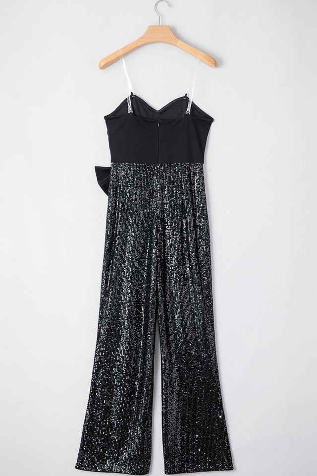 Bow Sequin Wide Leg Jumpsuit Trendsi Hanalas