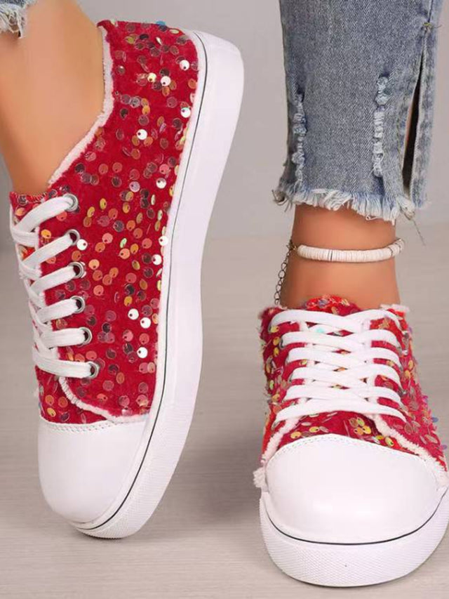 Sequin Round Toe Flat Sneakers | Hanalas