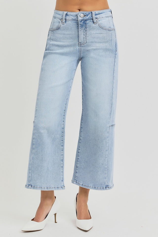 RISEN Full Size High Rise Seamed Detail Wide Leg Crop Jeans | Hanalas