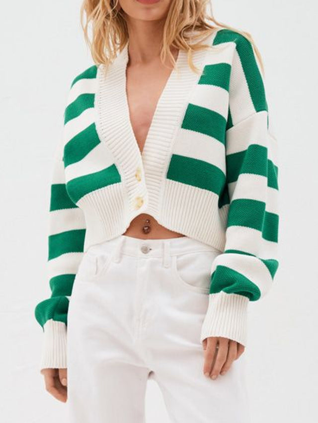 Striped Button Down Drop Shoulder Cardigan | Hanalas