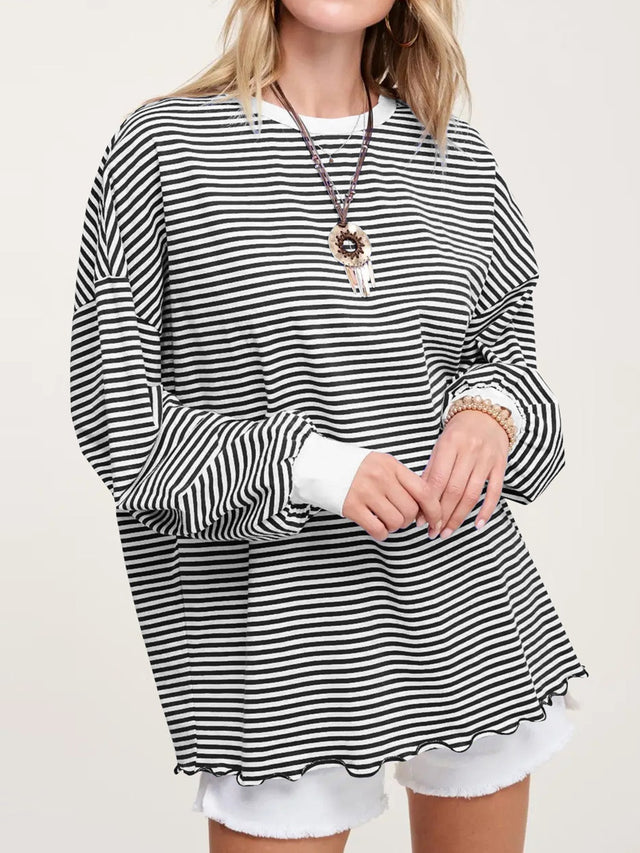 Contrast Striped Long Sleeve Sweatshirt | Hanalas