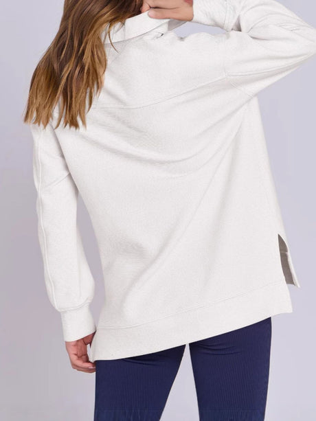 ฺHigh-Low Quarter Zip Long Sleeve Sweatshirt | Hanalas