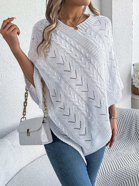 Cable-Knit Openwork Three-Quarter Sleeve Sweater Trendsi Hanalas