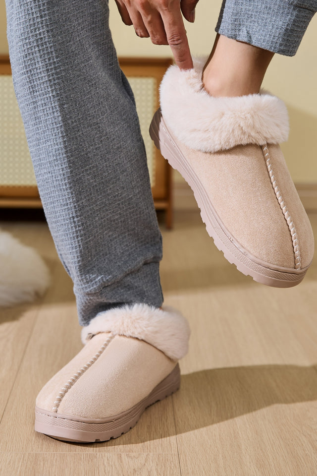 Faux Fur Round Toe Platform Slippers | Hanalas