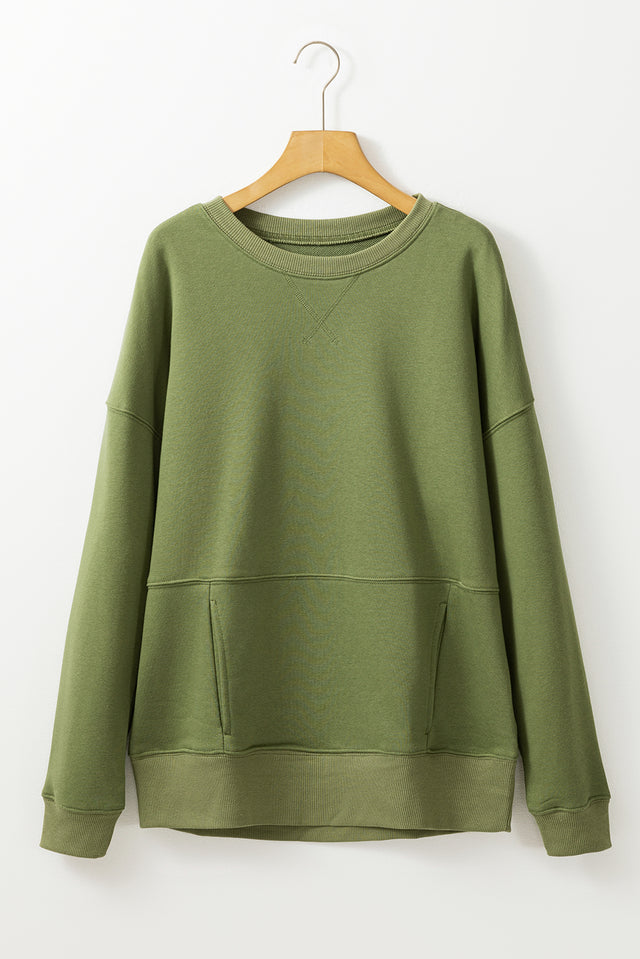 Solid Color Round Neck Long Sleeve Sweatshirt | Hanalas