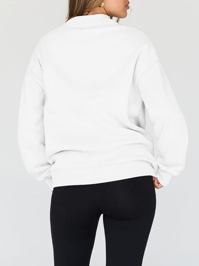 Mock Neck Drop Shoulder Long Sleeve Sweatshirt | Hanalas