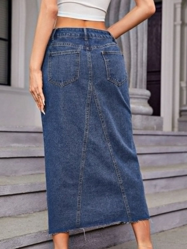 Slit Midi Denim Skirt with Pockets Trendsi Hanalas