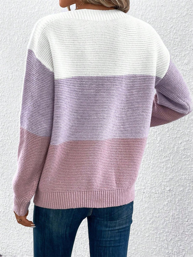 Color Block Drop Shoulder Long Sleeve Sweater | Hanalas