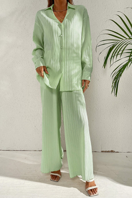 Johnny Collar Button Down Top and Pants Set | Hanalas