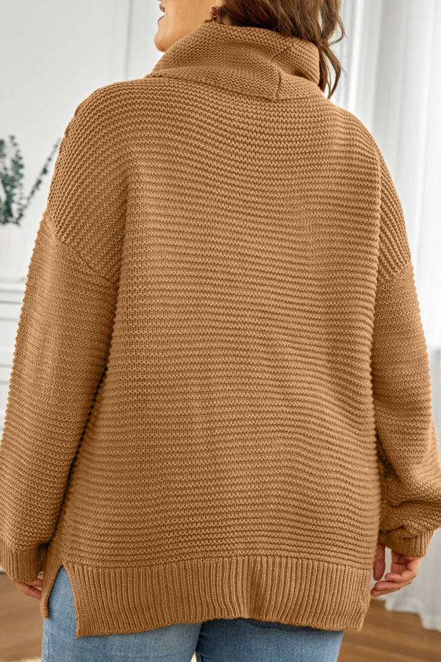 Side Slit Turtleneck Long Sleeve Sweater | Hanalas